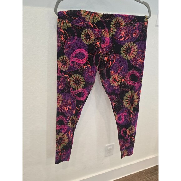 Lularoe Tall & Curvy Leggings Blue & Black Geometric And Floral Print Soft Stret - Picture 6 of 6